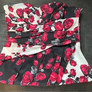 Floral Strapless Bustier Top with Red Roses